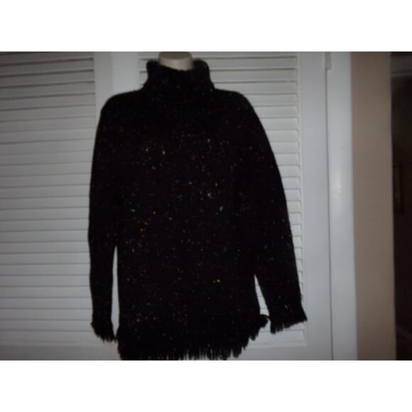 Vintage 80s splatter color fringed hem and sleeves sweater M - Picture 1 of 5